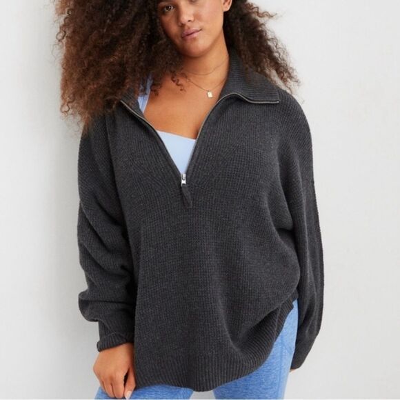 aerie Sweaters - NWT Aerie cozy up waffle knit 1/4 zip pullover sweater gray